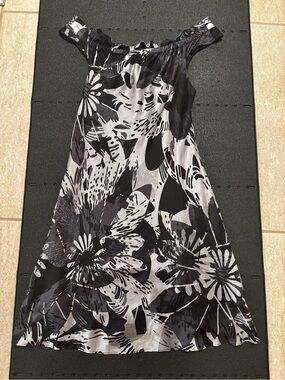 Searle Y2K Black White Floral Off Shoulder Silky Midi Dress